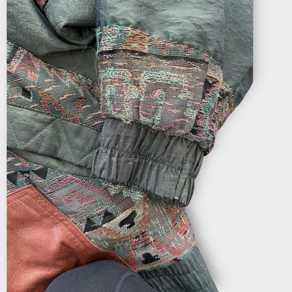 VTG 80s East West Patchwork Bomber Puffer Jacket Womens M Boho Cowgirl Grunge - Picture 6 of 16